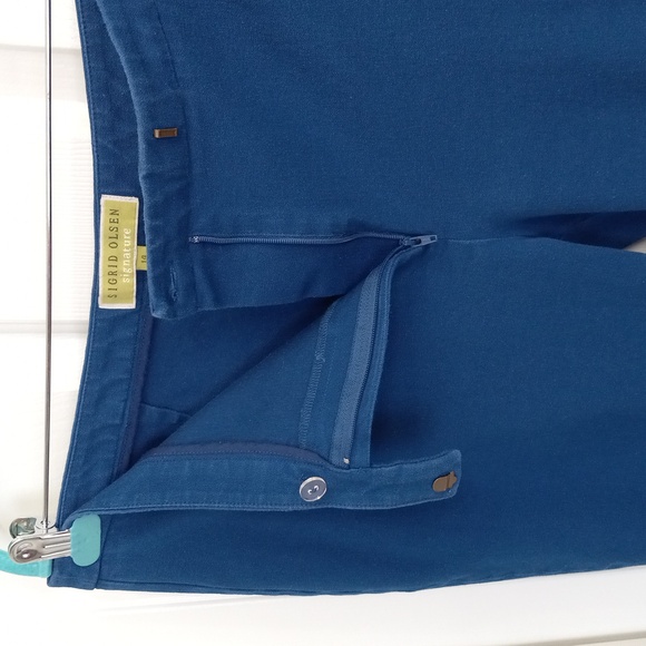 Sigrid Olsen Signature Capri Pants Women's 14 Blue Stretch Cotton Blend Twill - Picture 3 of 10